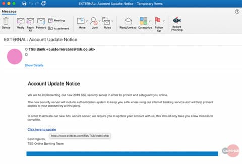  A simulated phishing email in an employee's inbox