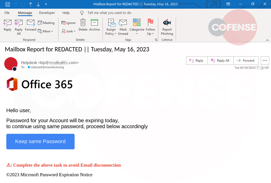 Abbildung 4: Eine E-Mail, die mit der E-Mail-Adresse des Empfängers (geschwärzt) und dem aktuellen Datum im Betreff angepasst wurde. 